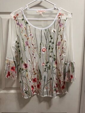 grand & greene white sheer floral embroidered blouse